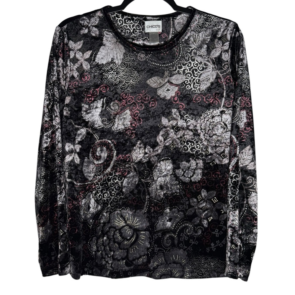 VTG Chicos Velvet Burnout Long Sleeve Floral Top Women’s Medium Grunge